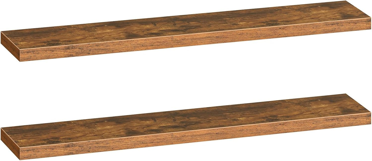 HOOBRO Floating Shelves for Wall, Wall Mounted Shelf Set of 2, 55" Hanging Shelf with Invisible Brackets, for Wall in Bathroom, Bedroom, Toilet, Kitchen, Living Room, Office, Rustic Brown BF140BJP201