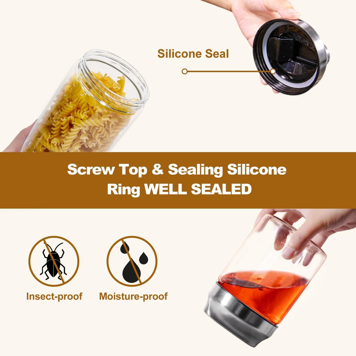 Aelga 34oz Glass Food Jars Canisters with Lid, Wide Mouth Storage Jars with Airtight Lids, Clear Food Storage Containers for Flour, Cereal, Coffee, Nuts & More