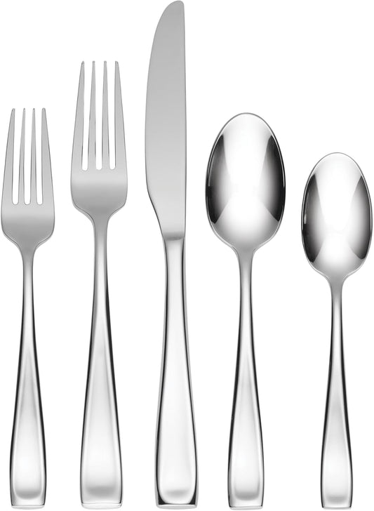 Oneida Silverware Set For 12, Moda 65-Piece Fine Flatware Set with Serving Utensils, Service For 12, 18/10 Stainless Steel, Dishwasher Safe For home, Knives Spoons and Forks Set (Silver, 65 pieces)