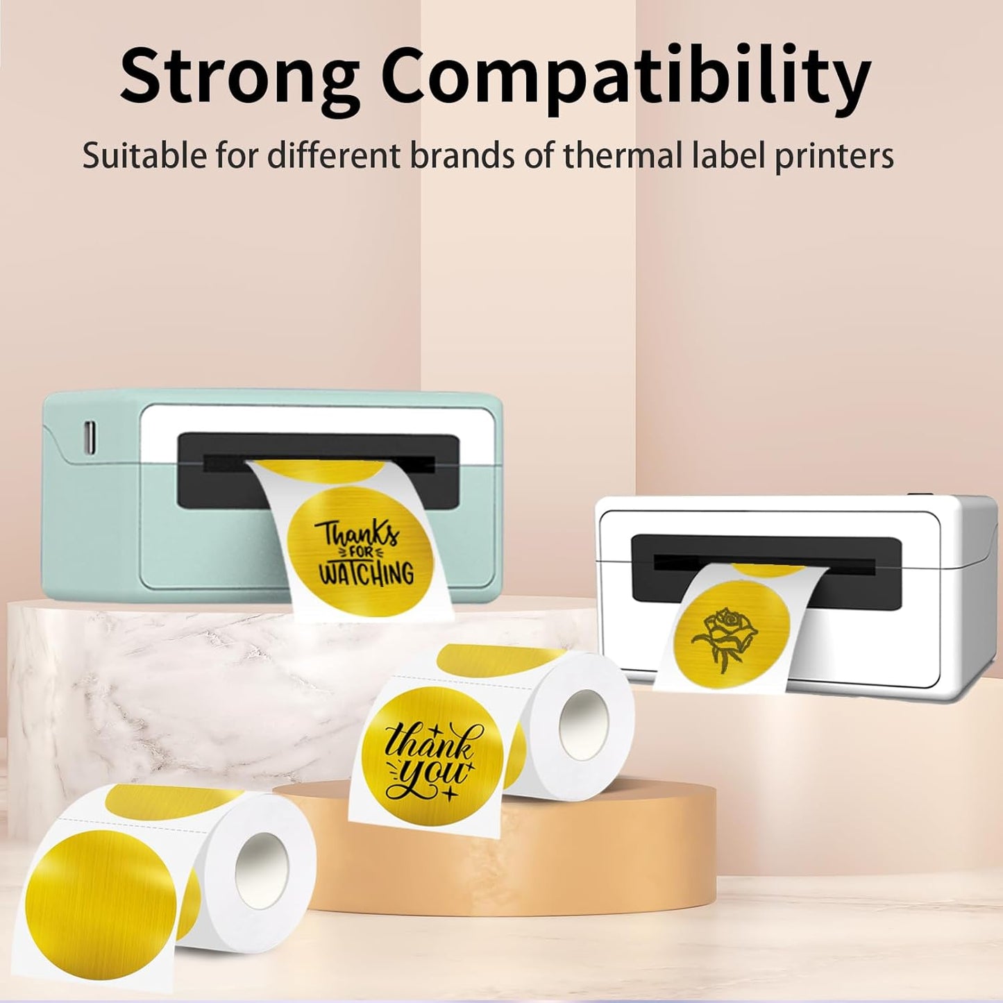 3''Holographic Thermal Label,Gold Round Self-Adhesive Direct Thermal Label,Thermal Stickers for DIY Logo Design,Name Tag(200/Roll