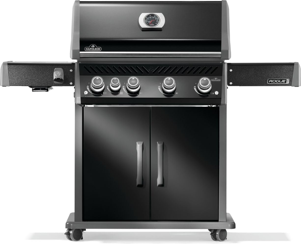 Napoleon Rogue PRO 525 Natural Gas Grill with Infrared Side Burner, Black, Durable 5-Burner Cooking Surface