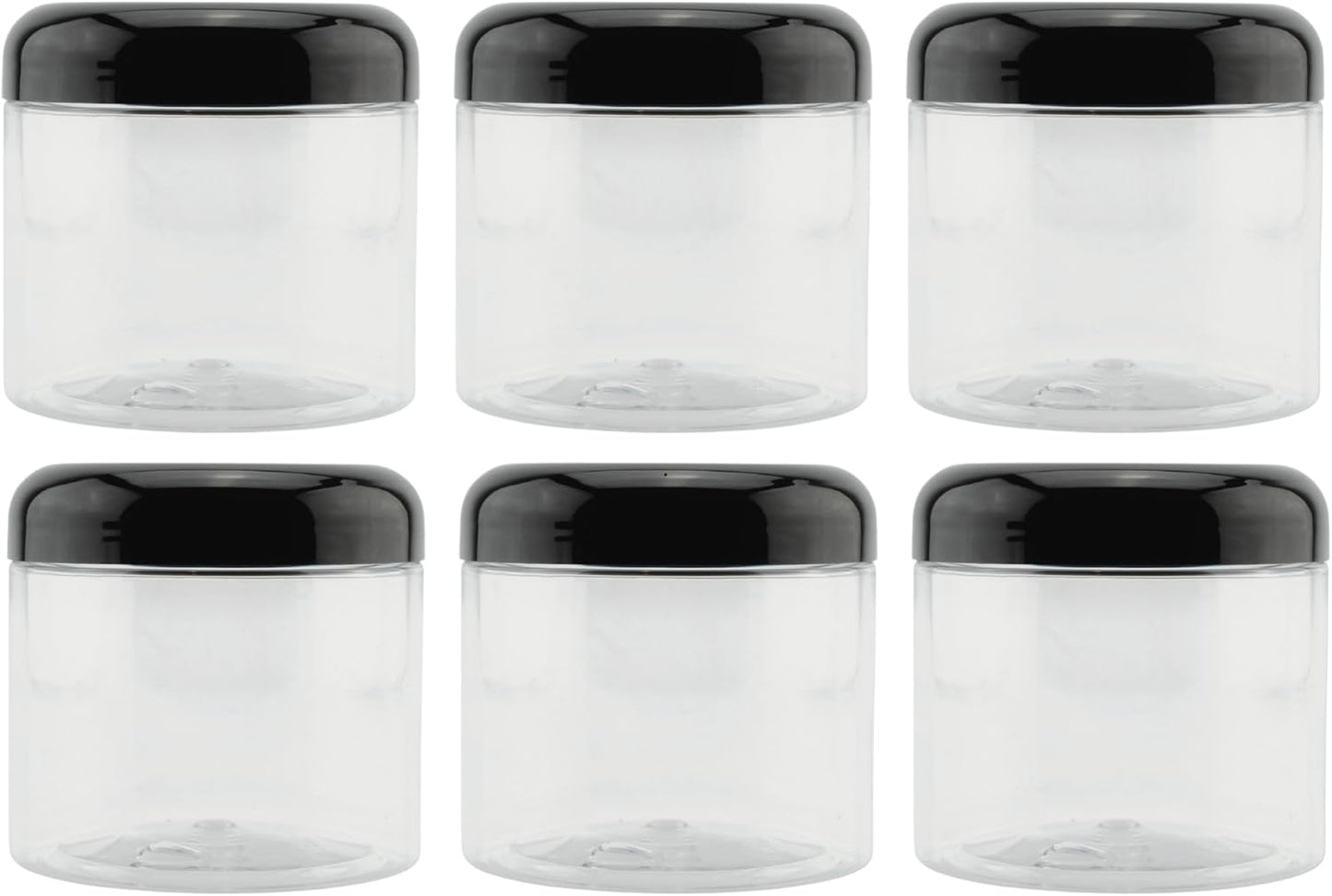 Cornucopia Brands 16oz Clear Plastic Jars w/Domed Lids (6-Pack); BPA Free PET Stackable Straight Sided Canisters for Bathroom & Kitchen Storage