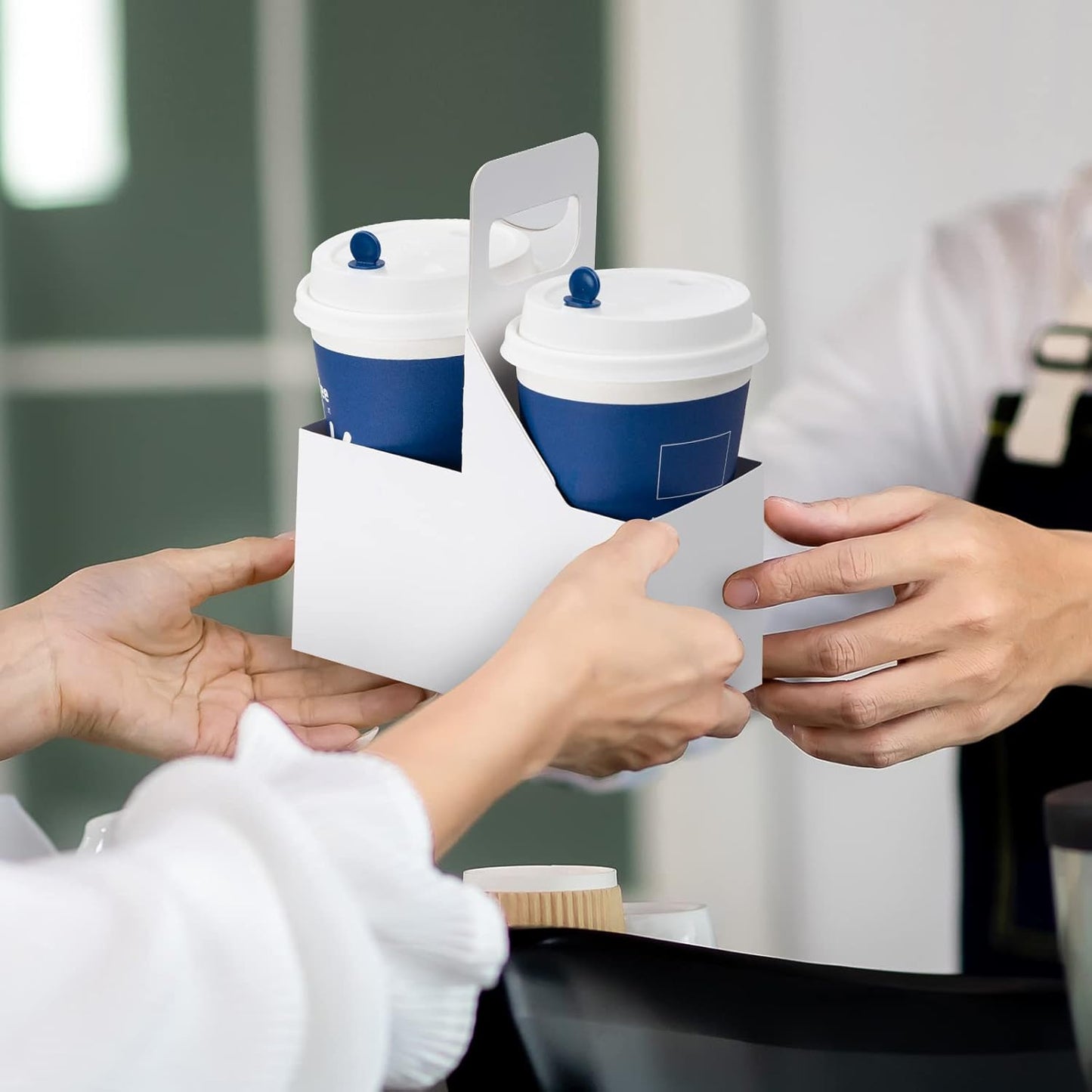 Kraft Cofee Drink Carrier with Handle - 30 Pack 2 Cup Kraft Paperboard Cup Holder Bulk Disposable Cardboard Drink Carrier for 12-32 OZ Drinks, Takeout, Candy, Cafe and Restaurant Food Service Delivery