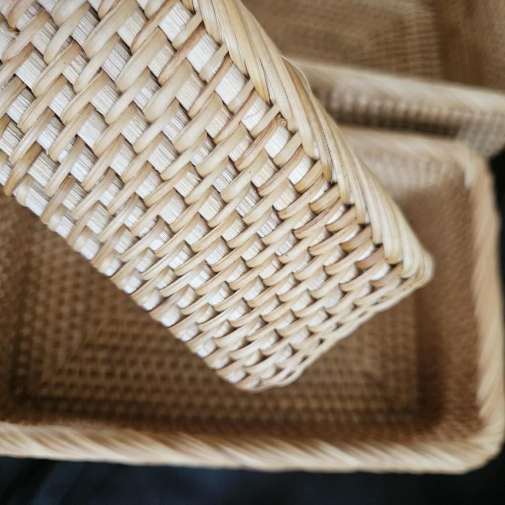 Natural Rattan Storage Baskets Set of 3 natural rattan Rectangular braided wicker box,fruit basket wicker basket, baskets for Organizing Container Bins for Shelves Cupboards Drawer