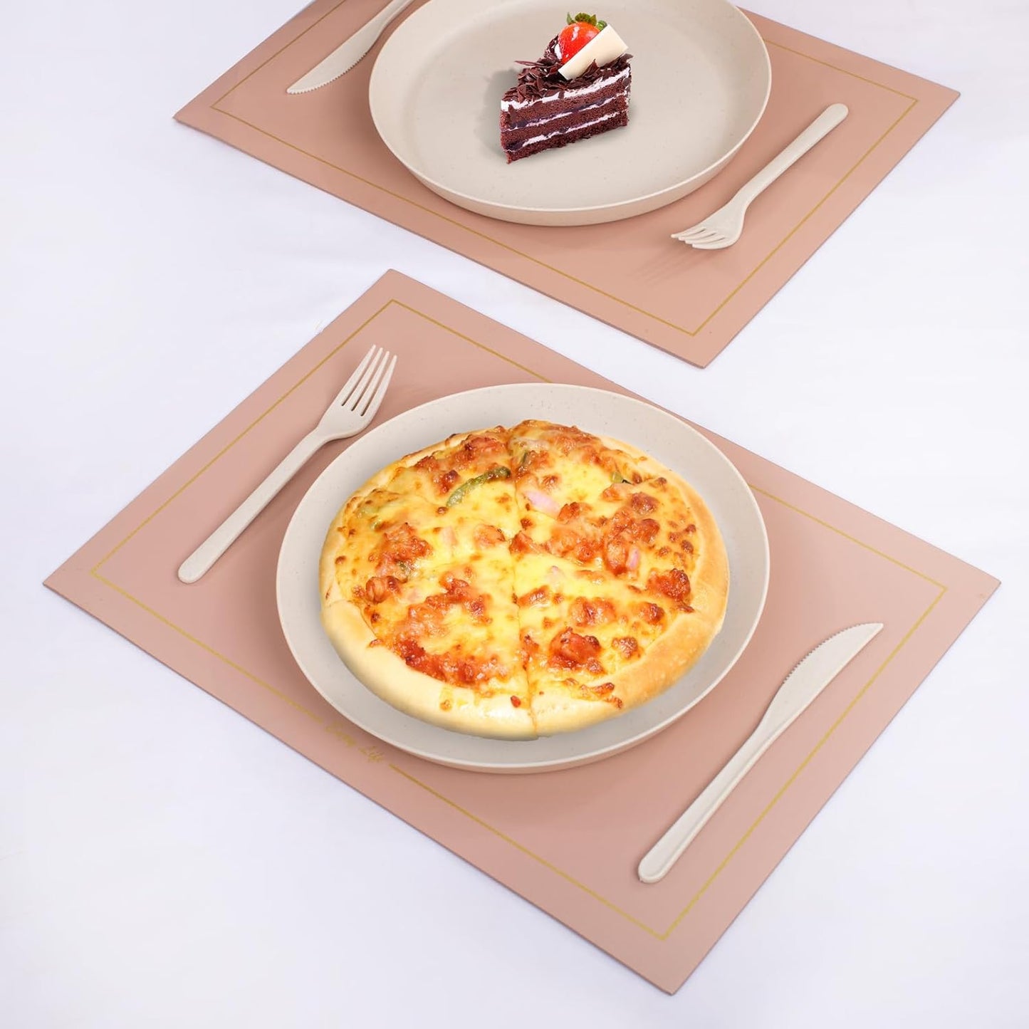 EI 18pcs Beige Wheat Straw Plates,Unbreakable Reusable Plastic Plates,Melamine Plate for Camping,Picninc,Family Dinner,wheat straw Dinnerware Sets