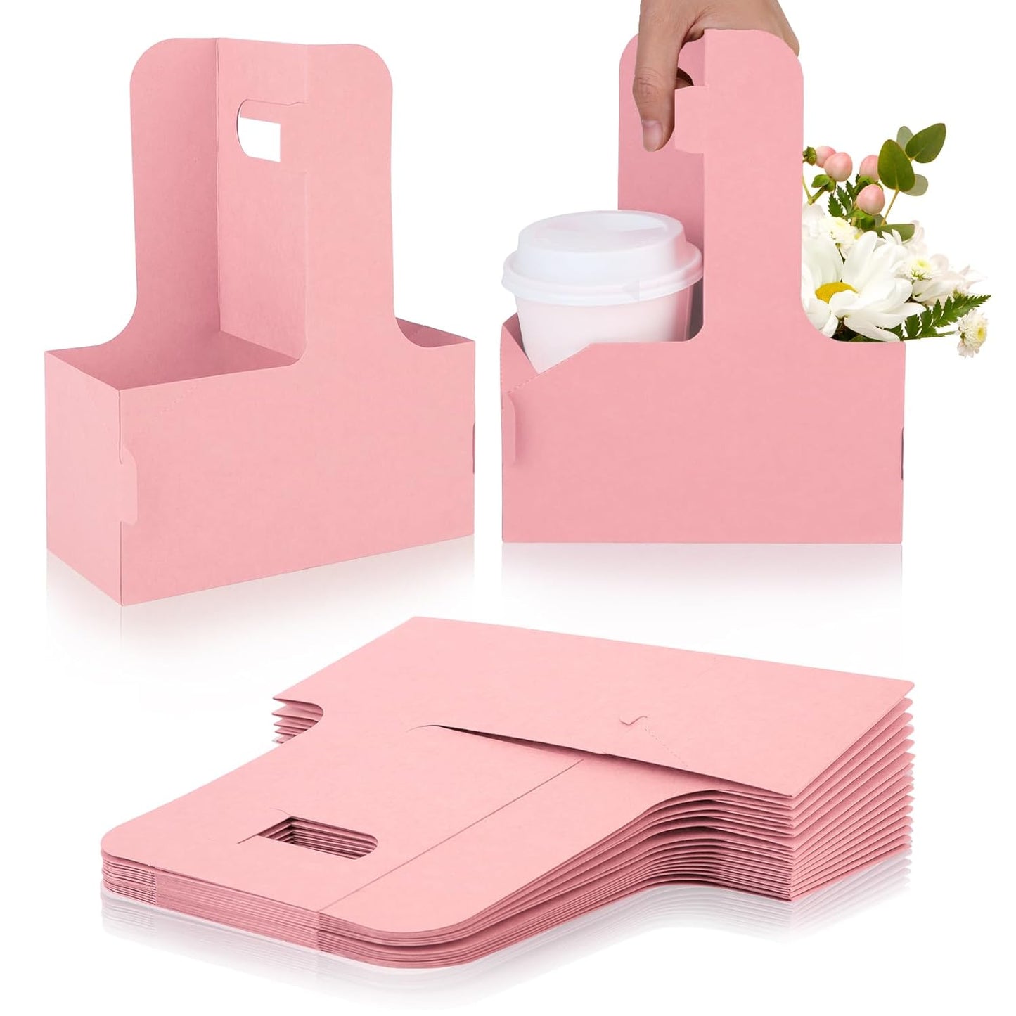 Bodaon 2 Cup Drink Carrier with Handle, 15 Pcs Cardboard Cup Holders, Disposable Drink Carriers for Delivery, Kraft Paper Coffee Cup Holder to Go, Take Out Cup Carriers for Hot/Cold Drinks