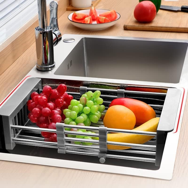 Cyrank Over The Sink Dish Drying Rack, Over The Sink Dish Drying Rack Expandable Over Sink Grill Telescopic Drain Basket Kitchen Rack Drain Basket Sink Drying Rack(S#Black)