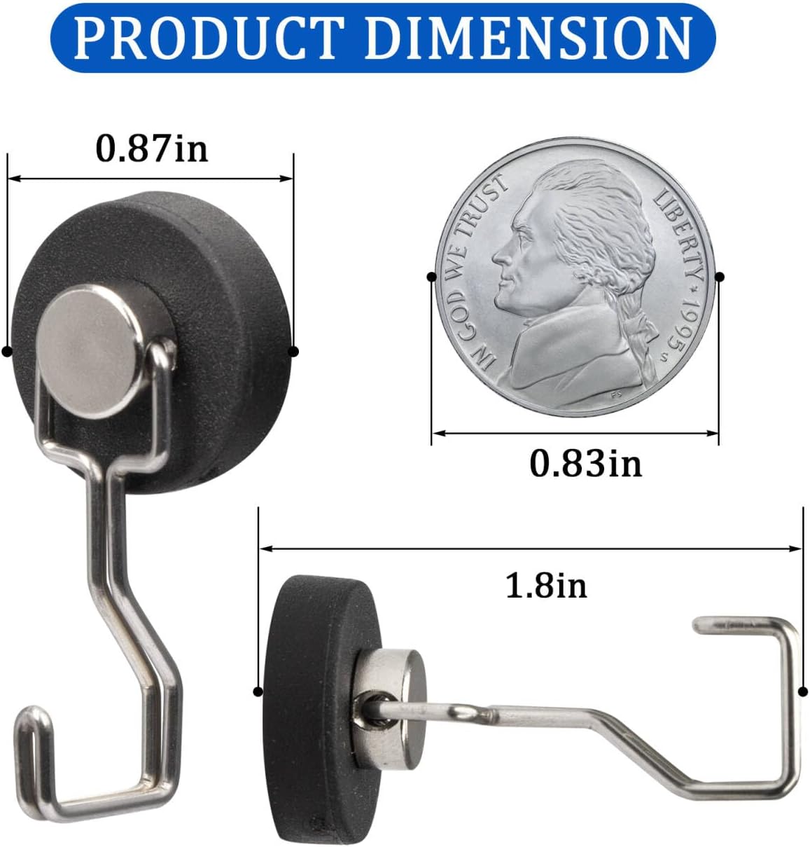 Magnetic Hooks for Grill & Refrigerator,Heavy Duty Magnet Cruise Ship Hook – Strong Magnet for Hanging Grill Tools, Kitchen Utensils, Towels, Outdoor Camping BBQ Accessories (Sliver，12 Pack)