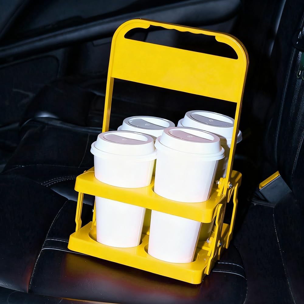 musbus Reusable Drink Carrier with Handle for Doordash, Grubhub, Portable Cup/Coffee Holder Accessories for Delivery, Foldable Drinks Caddy with Tray, Car Durable Plastic Festive Bottle, Vacation