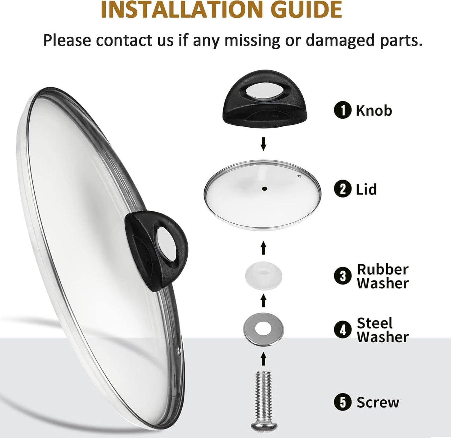 Glass Lids for Pot and Pan, 8, 9.5, 10.25, 11, 12, 12.6, 13.5, 14 Inch Tempered Replacement for Covers Kitchen Cookware, Frying Pan, Wok, Skillet (14 Inch)