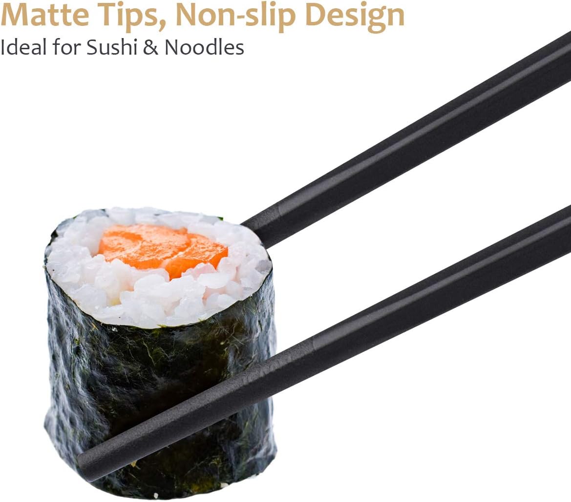 10 Pairs Fiberglass Chopsticks, GLAMFIELDS Reusable Chop sticks Dishwasher Safe, Non-slip, 9 1/2 inch (Silver)