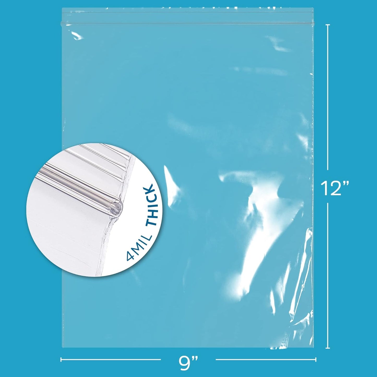 Clear Plastic Reclosable Zip Bags - Bulk GPI Pack of 100 9" x 12" 4mil Thick Heavy Duty, Strong & Durable Poly Baggies with Resealable Zip Top Lock for Travel, Storage, Packaging & Shipping.