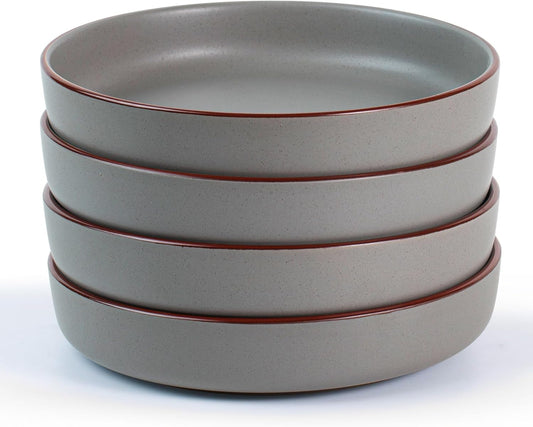 famiware Mercury Pasta Bowls Set of 4, 33 oz Large Salad Bowls, Ceramic Pasta Plates Bowls, Serving Bowls for Kitchen, Microwave & Dishwasher Safe, Dark Gray