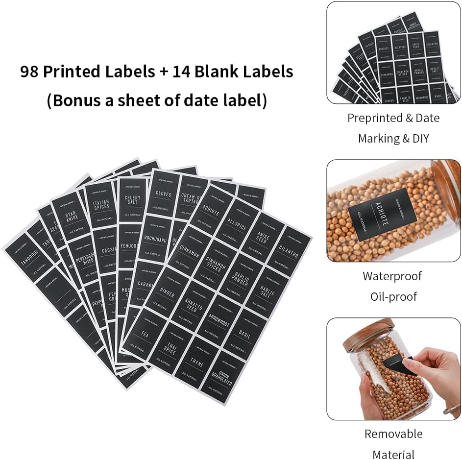 Glass Jars with Wood Lids 6 Pack with 112 Labels, 15 OZ Storage Food Canister for Coffee| Sugar| Snacks| Nuts