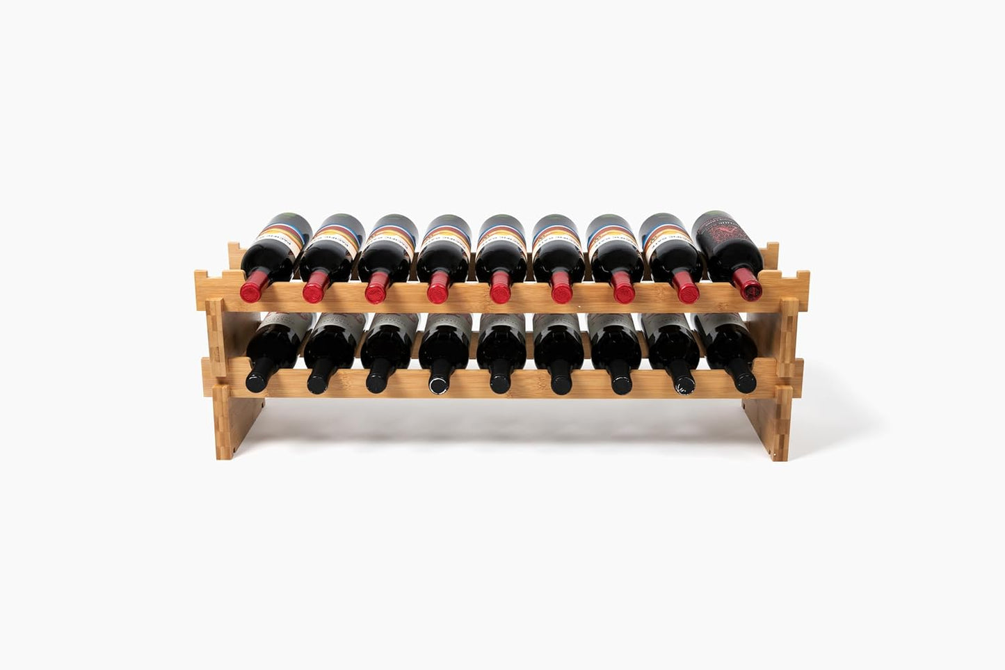 Stackable Bamboo Wine Rack for 72 Bottle, 8-Tier and Sturdy, Free Standing, Modular Wine Storage, Wine Bottle Storage for Cellar, Kitchen and Dining Room (18 Bottle)