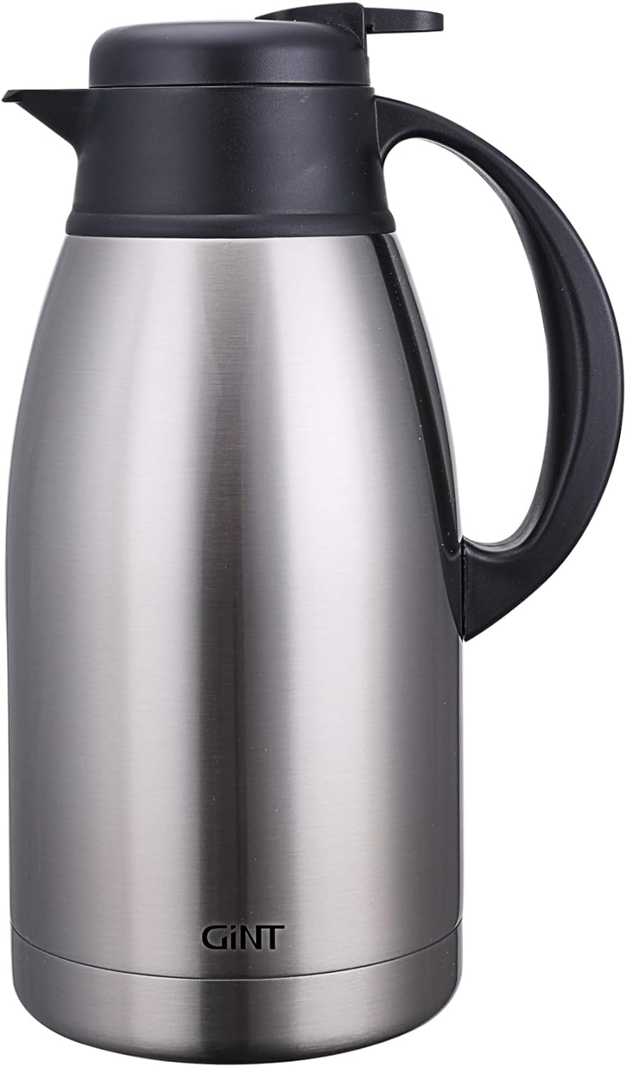GiNT Stainless Steel Thermal Coffee Carafe, Double Walled Vacuum Water and Beverage Dispenser, 12 Hour Heat Retention, 65 OZ /1.9 Liter, Silver