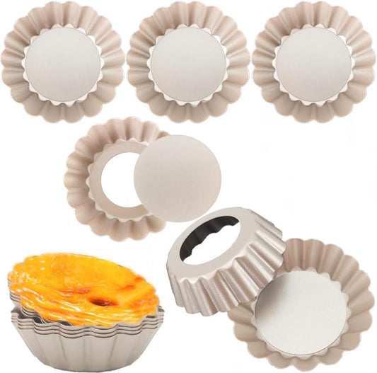 DATANYA Mini Tart Pans Removable Bottom 3 Inch, Carbon Steel Nonstick Quiche Pan Pie Tart Tin Mold, 0.8inches High for Baking Tartlets, Pies, Cakes, Cupcakes - Premium Champagne Gold 12PCS