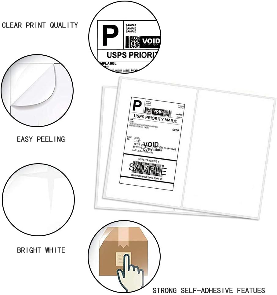 RyhamPaper Shipping Labels with Round Corner, 8.5 x 5.5 Inches Half Sheet Self Adhesive Shipping Address Labels for Laser and Inkjet Printer, 1000 Labels