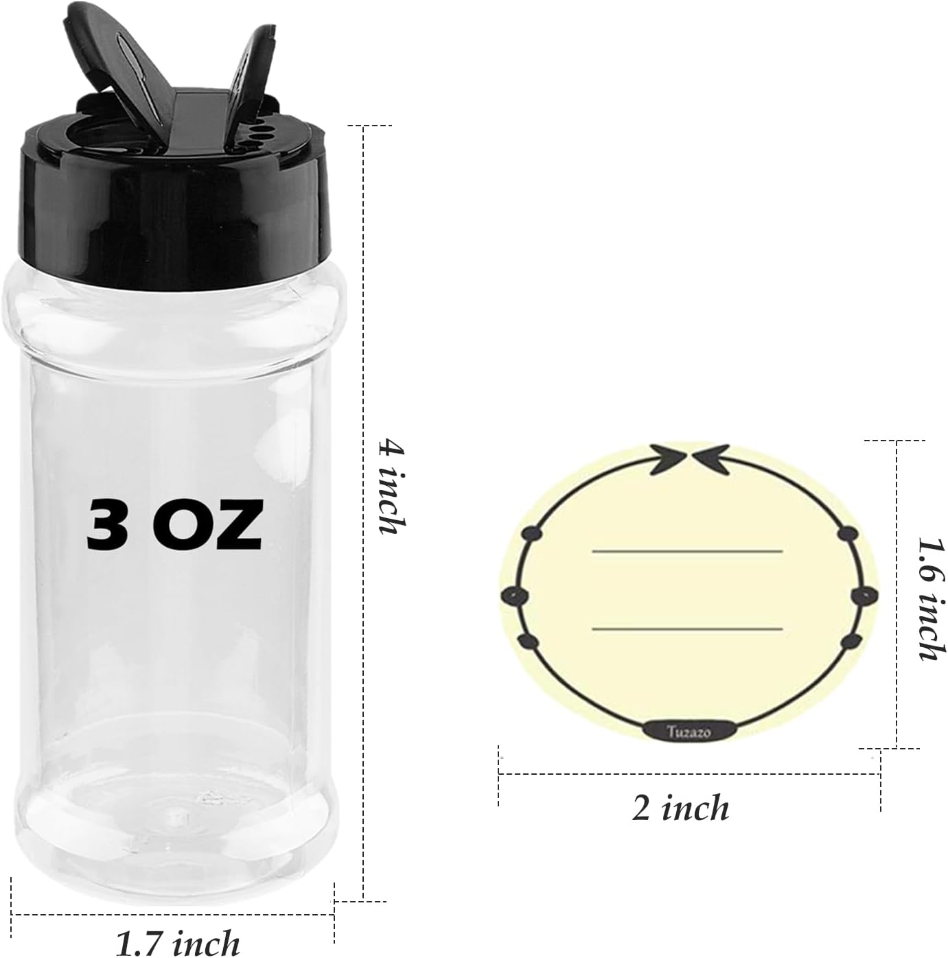 TUZAZO 3 oz Plastic Spice Jars with Shaker Lids and Labels, 14 Pcs Clear Empty Spice Bottles Seasoning Containers for Spice, Herbs and Seasoning Powders