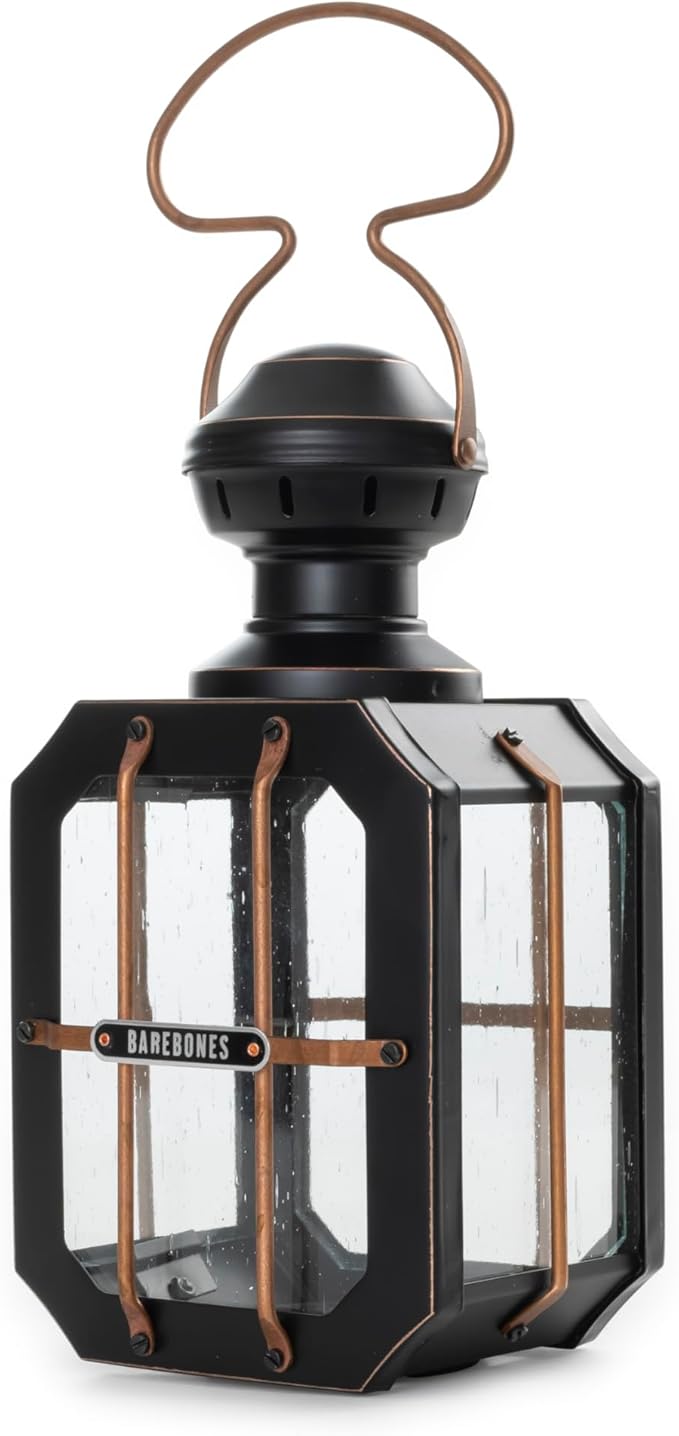 Barebones Box Candle Lantern – Vintage Steel & Glass Lantern for Indoor & Outdoor Use – Magnetic Doors, Hanging Handle & Replaceable Windows for Patio, Garden & Home Ambiance (Candle Not Included)
