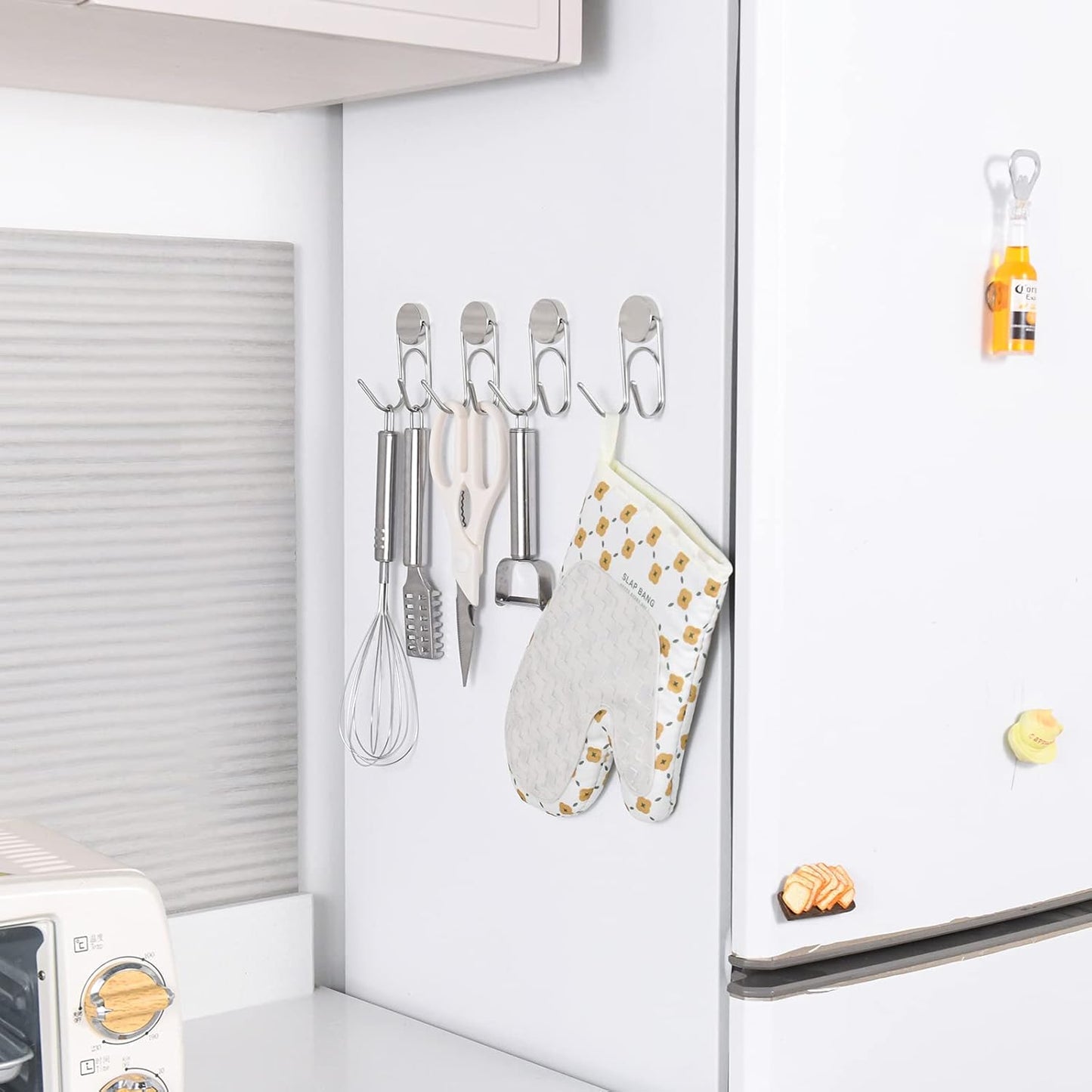 Magnetic Hooks 304 Stainless Steel Hooks Heavy Duty Magnets Hanging Hooks for Refrigerator Grill Toolbox Cabins Outdoor,Cruise Essentials Camper Accessories,4pack(Silver,1.3in-2)