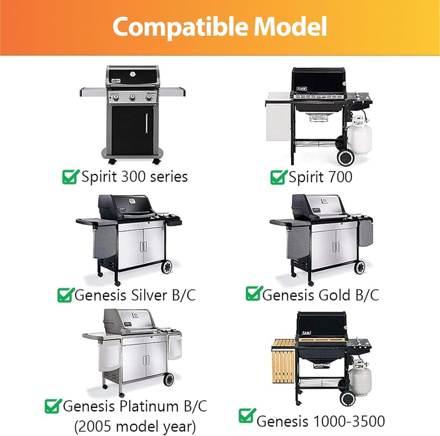 7639 Grill Grates for Weber Spirit I & II 300 Series, Spirit E/S 310 320, 304 Stainless Steel, Cooking Grates for Genesis Silver B/C, Genesis Gold B/C, Genesis Platinum B/C, 7638, 65906, 17.3", 2 Pack