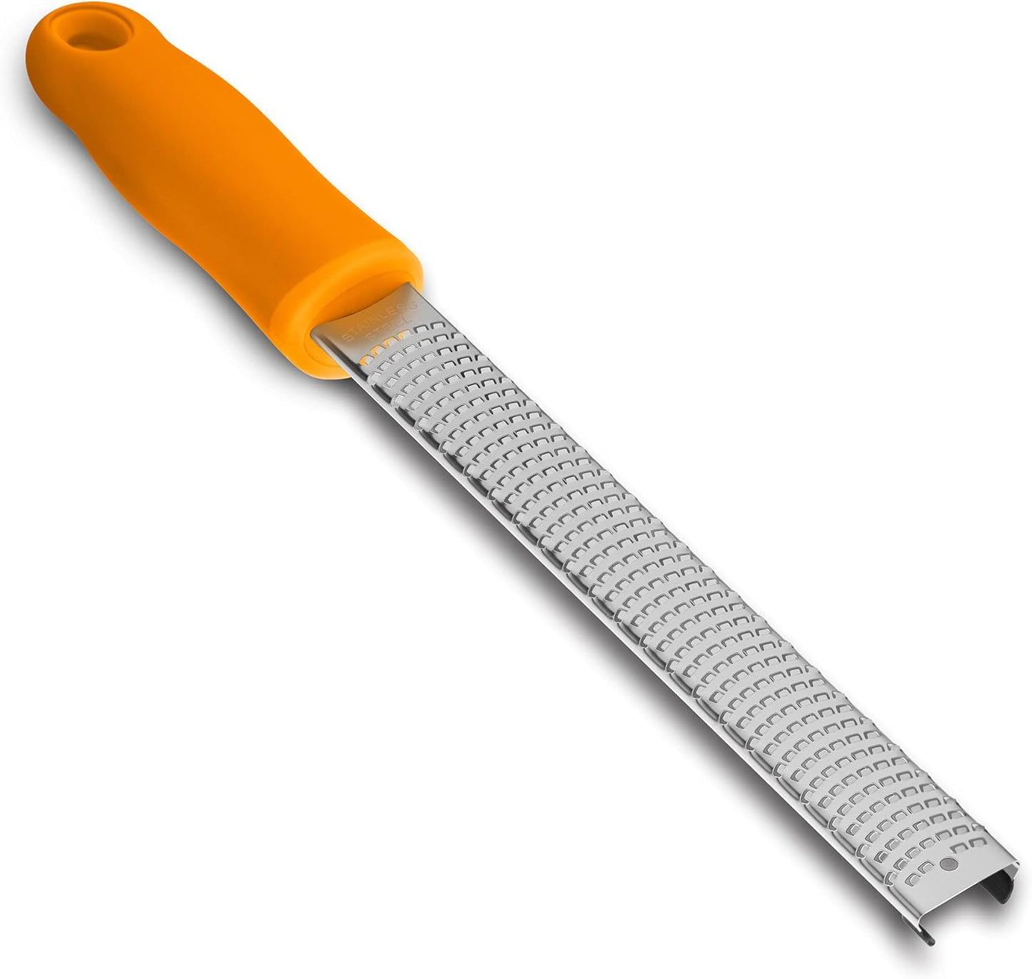 Lemon Zester, Stainless Steel Kitchen Cheese Grater, Plastic Cover Ergonomic Soft Orange Handle