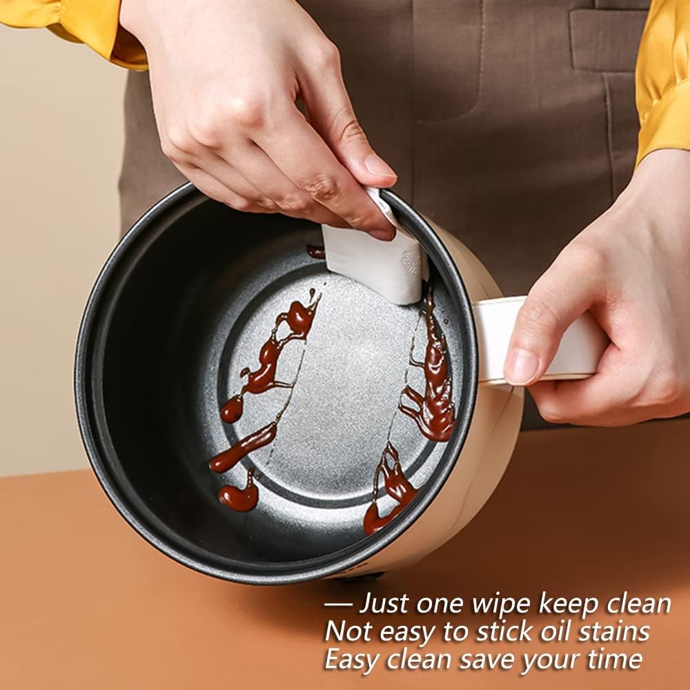 Drizzle Electric Cooker 1.7L - Mini Skillet Non-Stick Coating - Stir Fry Food Maker 110V Portable Cookerware Dorm Cooking - for Personal Ramen Boiling Steak Egg Oatmeal Soup Shabu Shabu Pot Simmer Pot