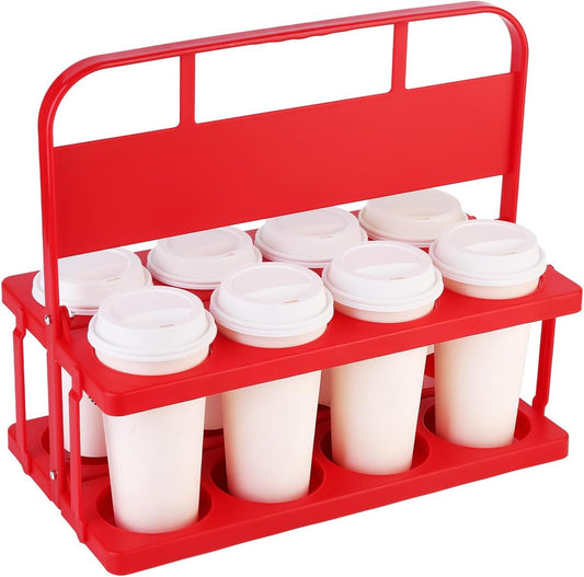 Reusable Drink Carrier with Handle for Doordash, Eats, Grubhub, Portable 8 Cup/Coffee Holder Accessories for Delivery, Foldable Drinks Caddy with Tray, Car Durable Plastic Festive Bottle, Vacation