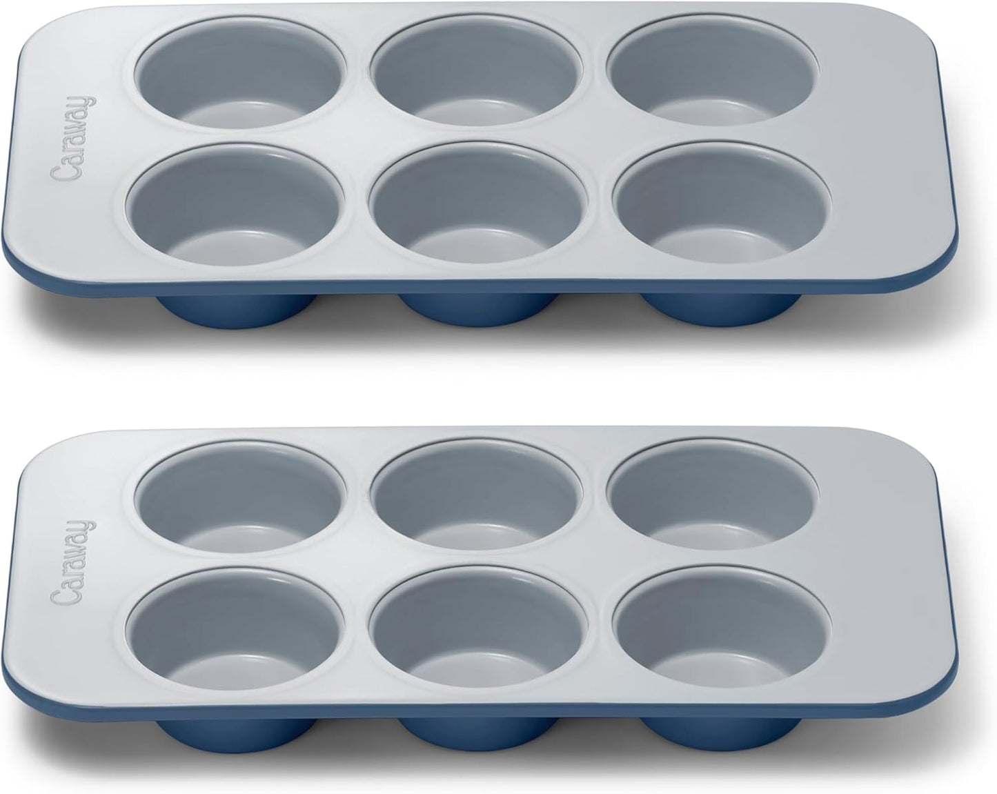 Caraway Nonstick Ceramic 6 Cup Muffin Pan Duo – Non-Toxic, PTFE & PFOA Free – Oven Safe – Aluminized Steel Core – Small Muffin Pan for Baking Cupcakes, Muffins & More - Navy