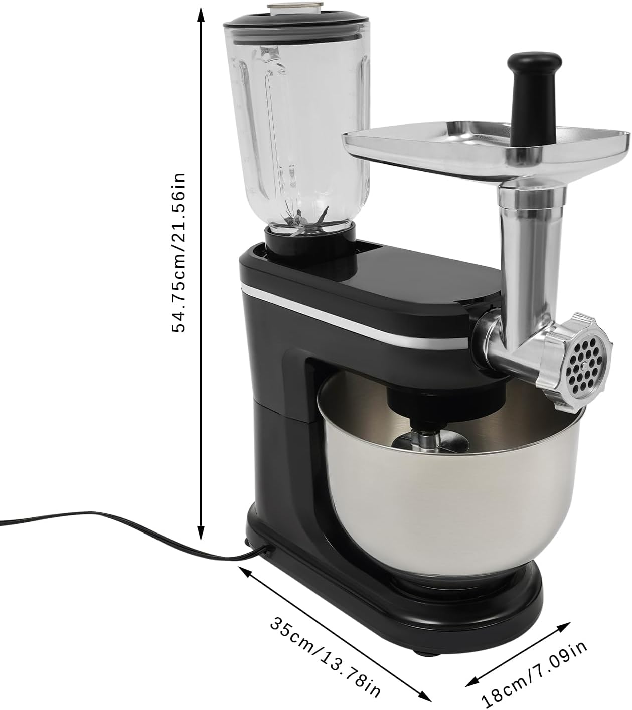 Stand Mixer, 3-in-1 Food Processor Multifunctional Electric Kitchen Mixer with 6 Accessories for Most Home Cooks, 6.34 Qt (Black)