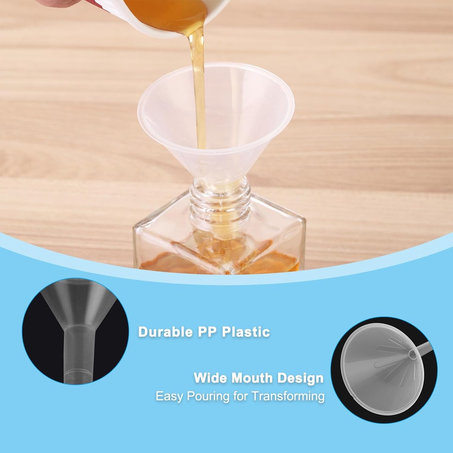 PATIKIL 3 Inch Clear Plastic Funnel, 4 Pcs Wide Mouth Multipurpose Transfer Funnel with Long Spout for Filling Water Bottle Liquid Lab Spices Powder Oil