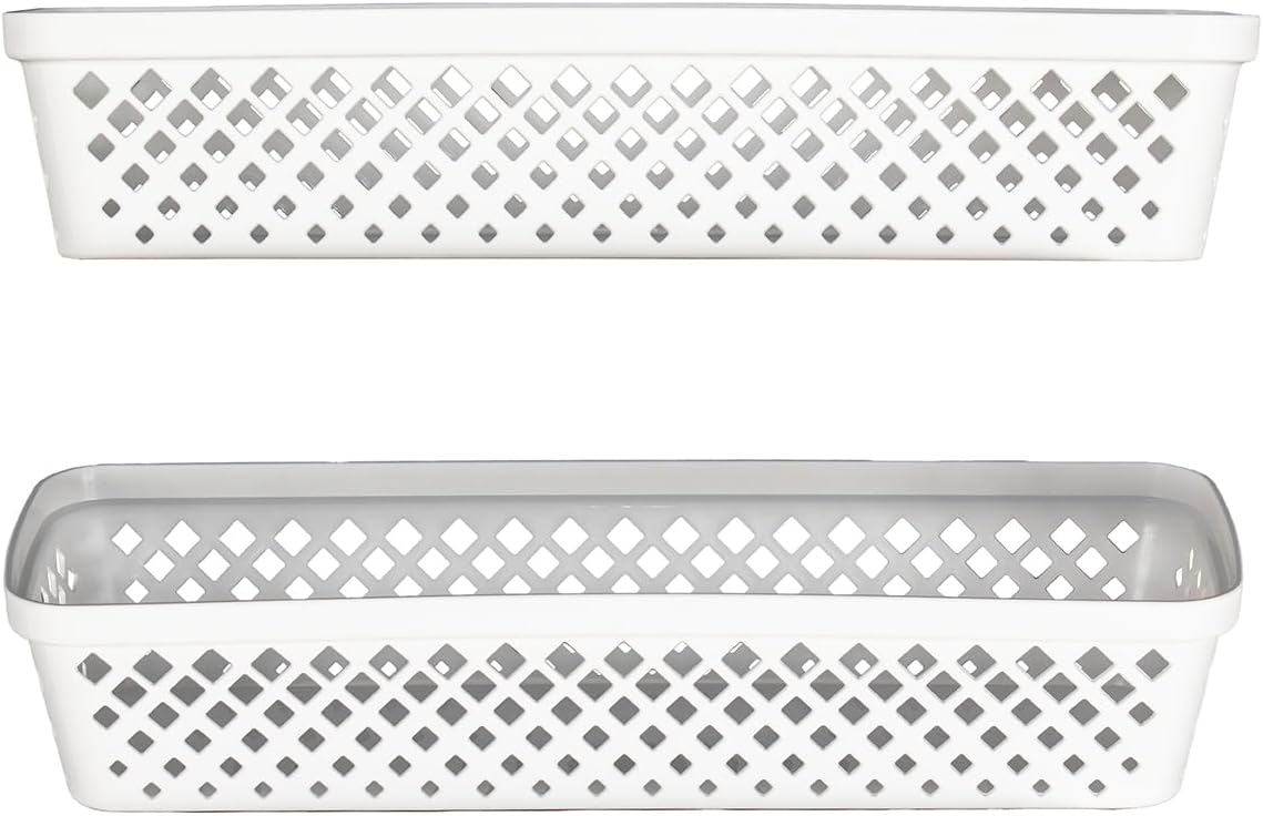 Glad Plastic Storage Basket Set - Multipurpose Drawer Trays, Kitchen Pantry Containers, and Bathroom Bins - 6 Pack Narrow Organizers, White