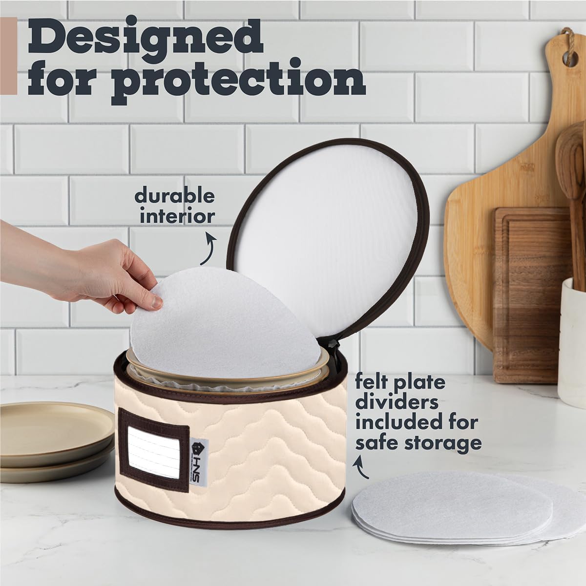 Serving Platter Storage - Quilted Microfiber China Organizer Box with Dividers, Protects & Organizes Up to 12 Plates of 10" - Ideal for Seasonal Dishware Protection