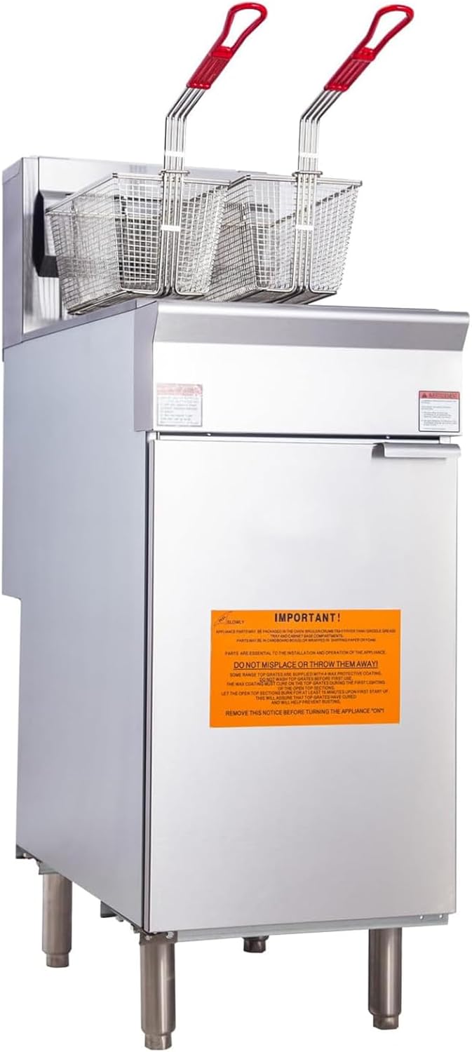 CLIVIA Liquid Propane Deep Fryer, Commercial Floor Fryer with 2 Baskets, 55 lb. Capacity with 4 Burners, 120,000 BTU Propane Fryer for Restaurants