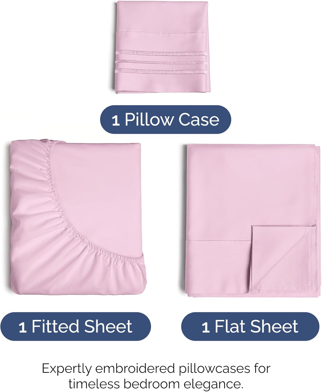 Twin Size 3 Piece Sheet Set - Comfy Breathable & Cooling Bed Sheets Set - Hotel Luxury Bedding for Women, Men, Kids, Teens, Boys & Girls - Deep Pockets, Soft and Wrinkle Free - Oeko-Tex - Light Pink