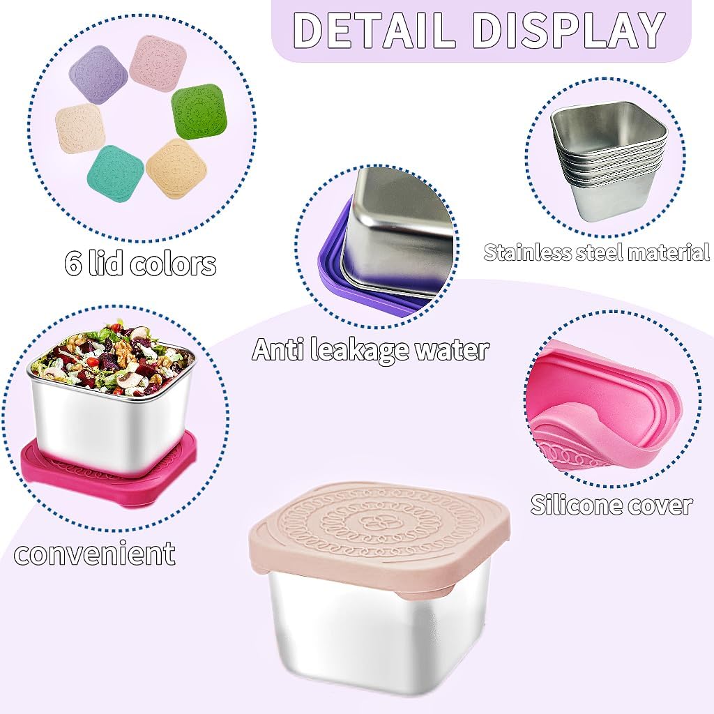6Pack 6oz Stainless Steel Snack Containers for Kids, Easy Open Leak Proof Metal Toddler Snack Containers with Silicone Lids, Stackable Metal Toddler Lunch Box for School-U.S.Design Patent