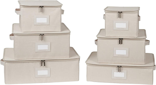 Covermates Keepsakes Dish Storage Box - Stackable, Reinforced Handles, China Storage, Beige Heather