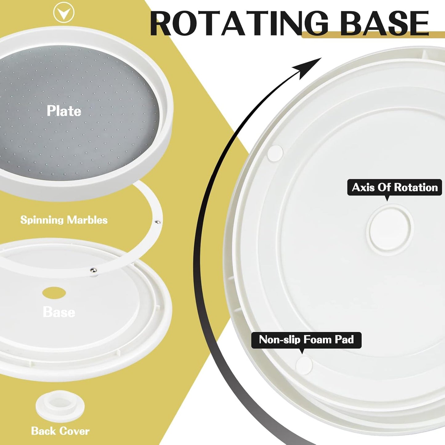 Non Skid Lazy Susan Turntable,Single Round Rotating Kitchen Spice Organizer for cabinets,Pantry, Bathroom, Refrigerator (12Inch)