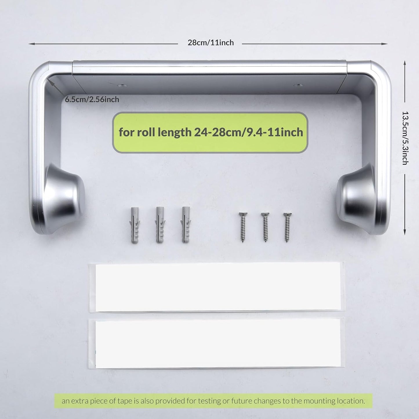 simpletome Paper Towel Holder Under Cabinet or Wall Mount ONE Hand Operation Tension Arm Kitchen Roll Holder (Silvery, for 24-28cm/9.4-11inches roll)