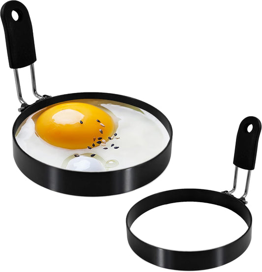 2 packs 3.5'' Egg Rings Set with Silicone Handle, Stainless Steel Egg Cooking Rings,Nonstick，For Frying Eggs and Egg Mcmuffins, Egg Mold For Breakfast