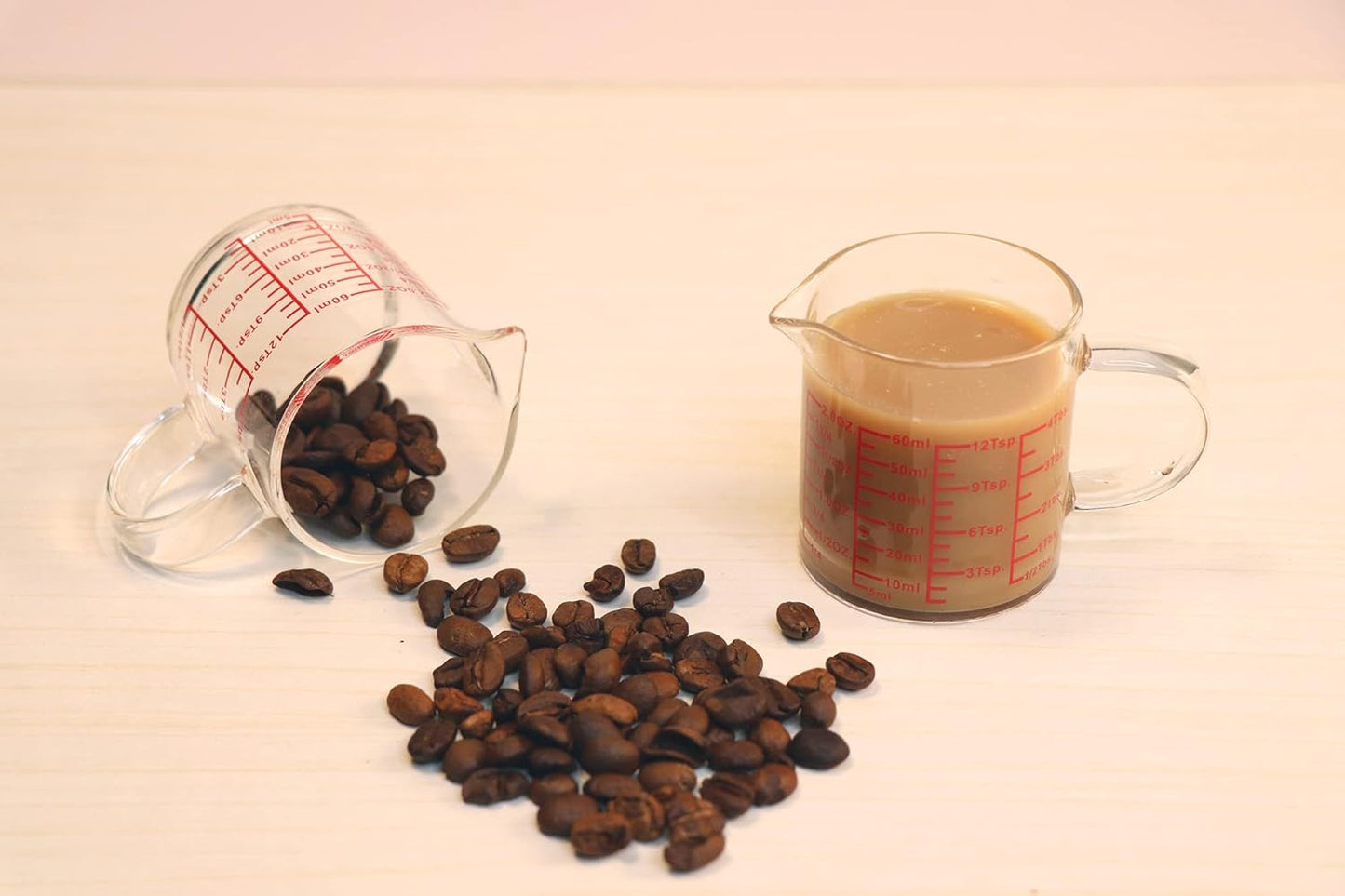 Measure Glass -[Insulated handle | V-Shaped Spout]-Made of High Borosilicate Glass Measuring for Kitchen or Restaurant, Easy to Read, 60 ML (2 Oz) 丨(2 Pack)