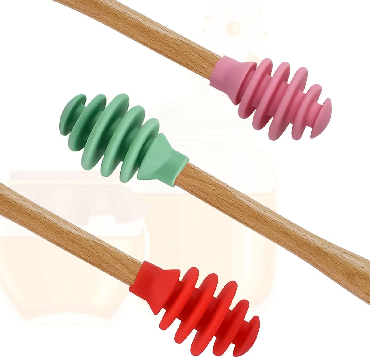3 Pcs Silicone Honey Dipper Sticks - Spiral Design Non-Drip Honey Spoon with Jar Stirring Rod, Food-Grade BPA Free Dispenser for Syrup, Jam & Beverages