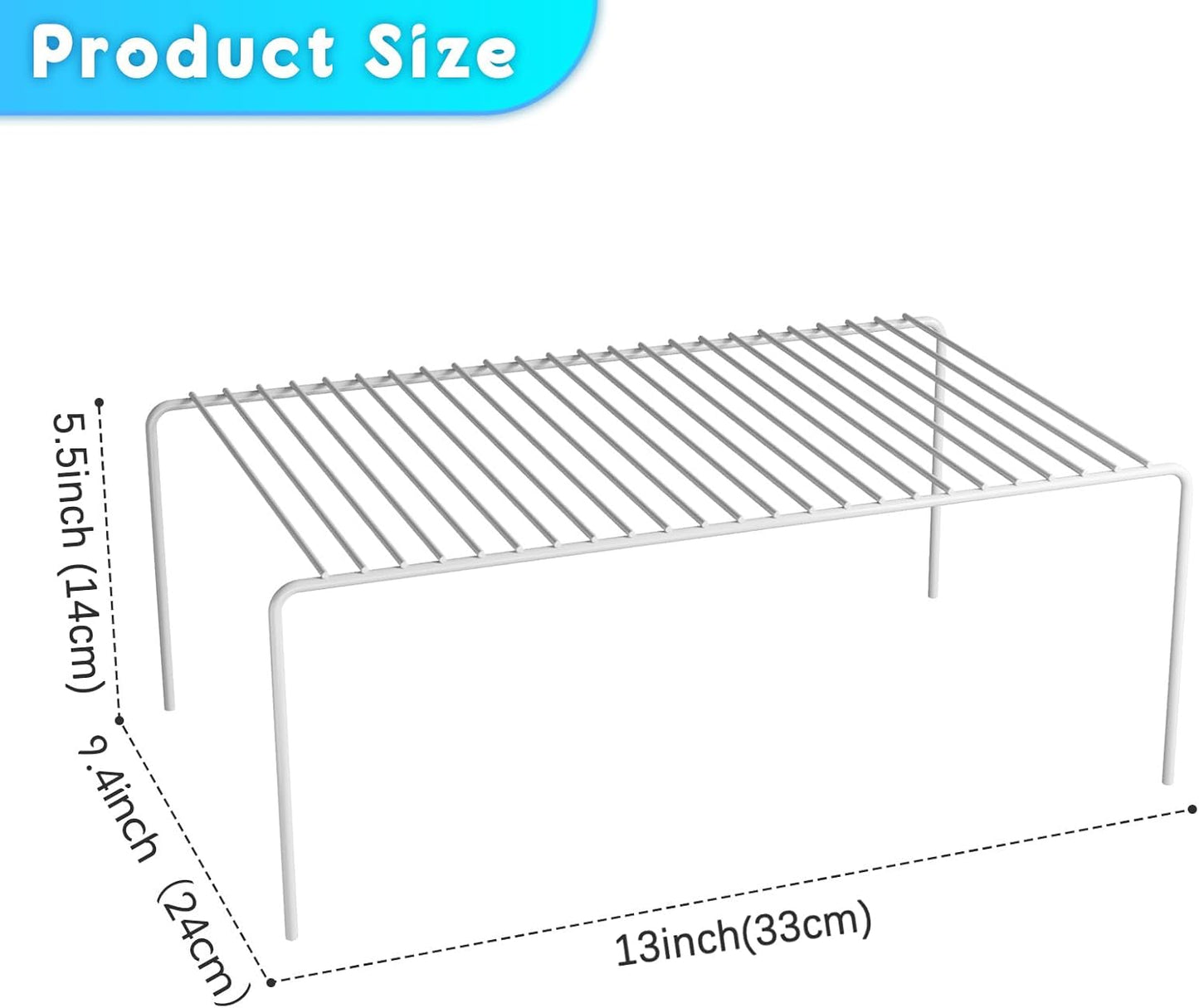 Medium(13 x 9.4 inch)White Cabinet Storage Shelf Rack Set of 2, Rustproof Metal Wire Kitchen Counter Organizers and Storage, Spice Organization for Cabinet, Plate, Dish, Pantry, Bathroom, Fridge