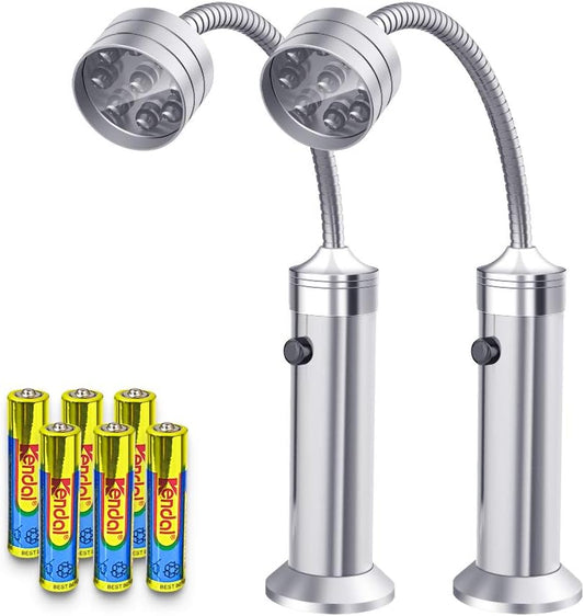 Barbecue Grill Light Grilling Accessories for Outdoor, BBQ Magnetic LED Lights Flexible Gooseneck Weather Resistant, Men Dad Gifts Batteries Included 2 Pack (Silver)