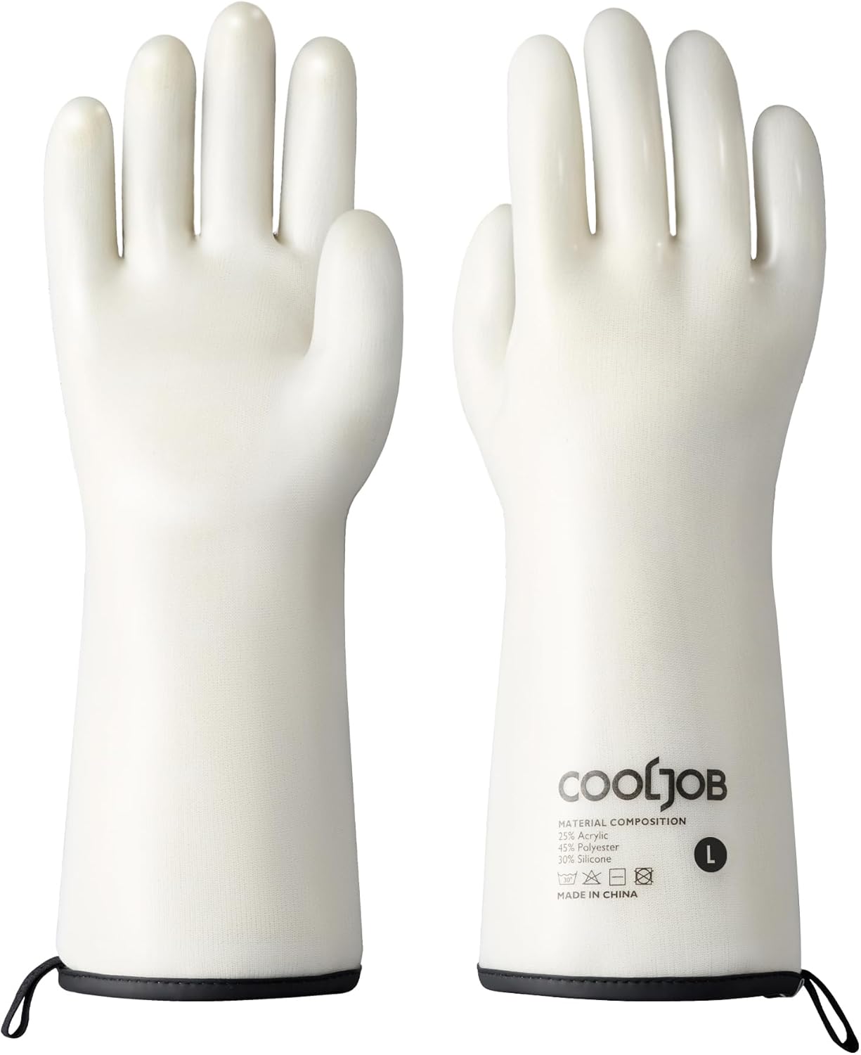 COOLJOB Heat Resistant Oven Gloves, Waterproof Liquid Silicone BBQ Grilling Gloves for Barbecue, Kitchen Cleaning, Baking, Food Contact, White, Large