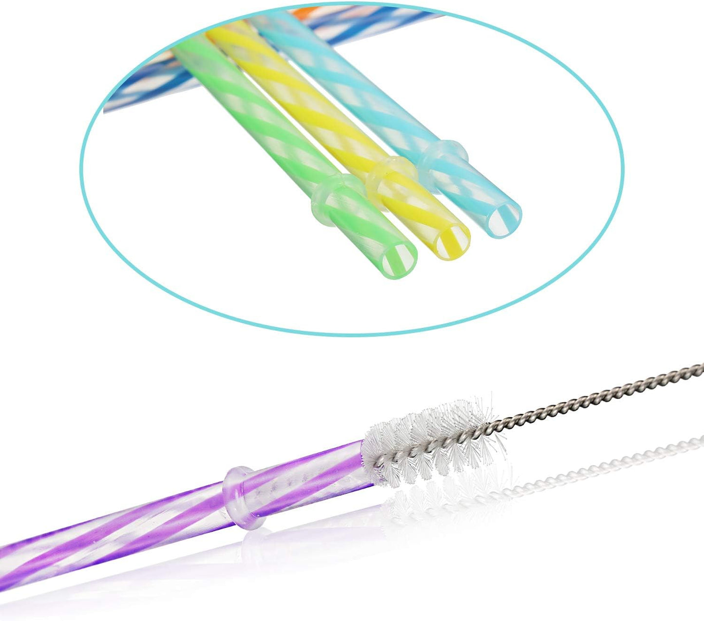 Jovitec 50 Pcs Reusable Plastic Straws with Brush 11 Inch Long Hard Plastic Straws Dishwasher Safe 10 Color Clear Replacement Drinking for 16 oz-32 oz Tumblers Cup Mason Jars Milkshakes Smoothies