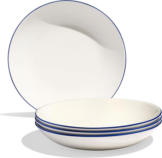 Made In Cookware - Set of 4 - Entrée Bowls - White With Navy Rim - Porcelain - Crafted in England