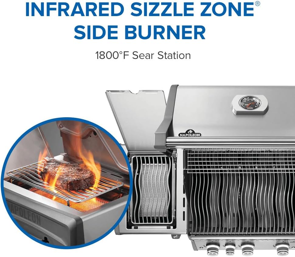 Napoleon Rogue PRO 425 Propane Gas Grill with Infrared Side Burner, Stainless Steel, Durable 4-Burner BBQ