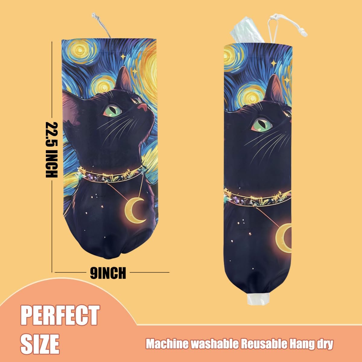 Sky Cat Plastic Bag Holder, Wall Mount Grocery Bag Holder, Plastic Storage bag, Pull Rope Free Adjustment, Plastic Bag Holders for Grocery Bags, Plastic Bag Dispenser for Home Kitchen